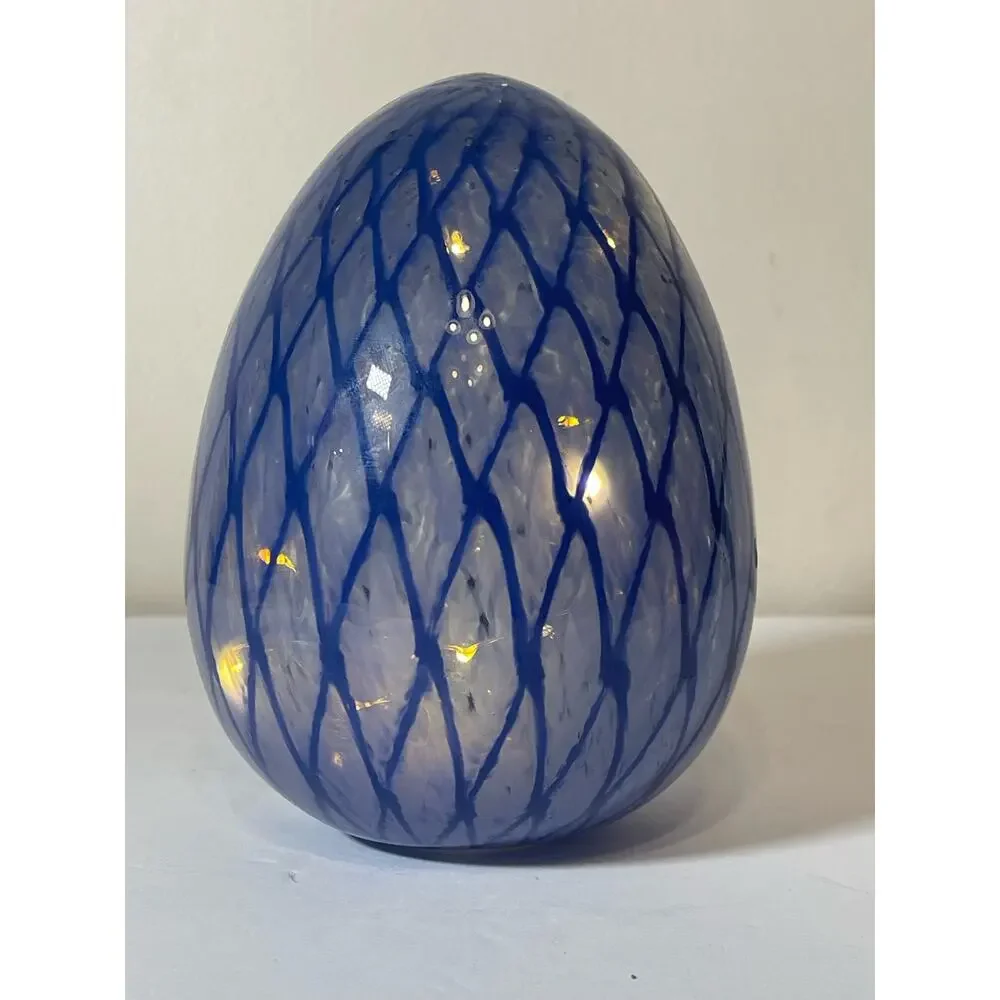 Blue Glass Egg Shaped Light Decorative Night Desk/Table Small Lamp USED Tested